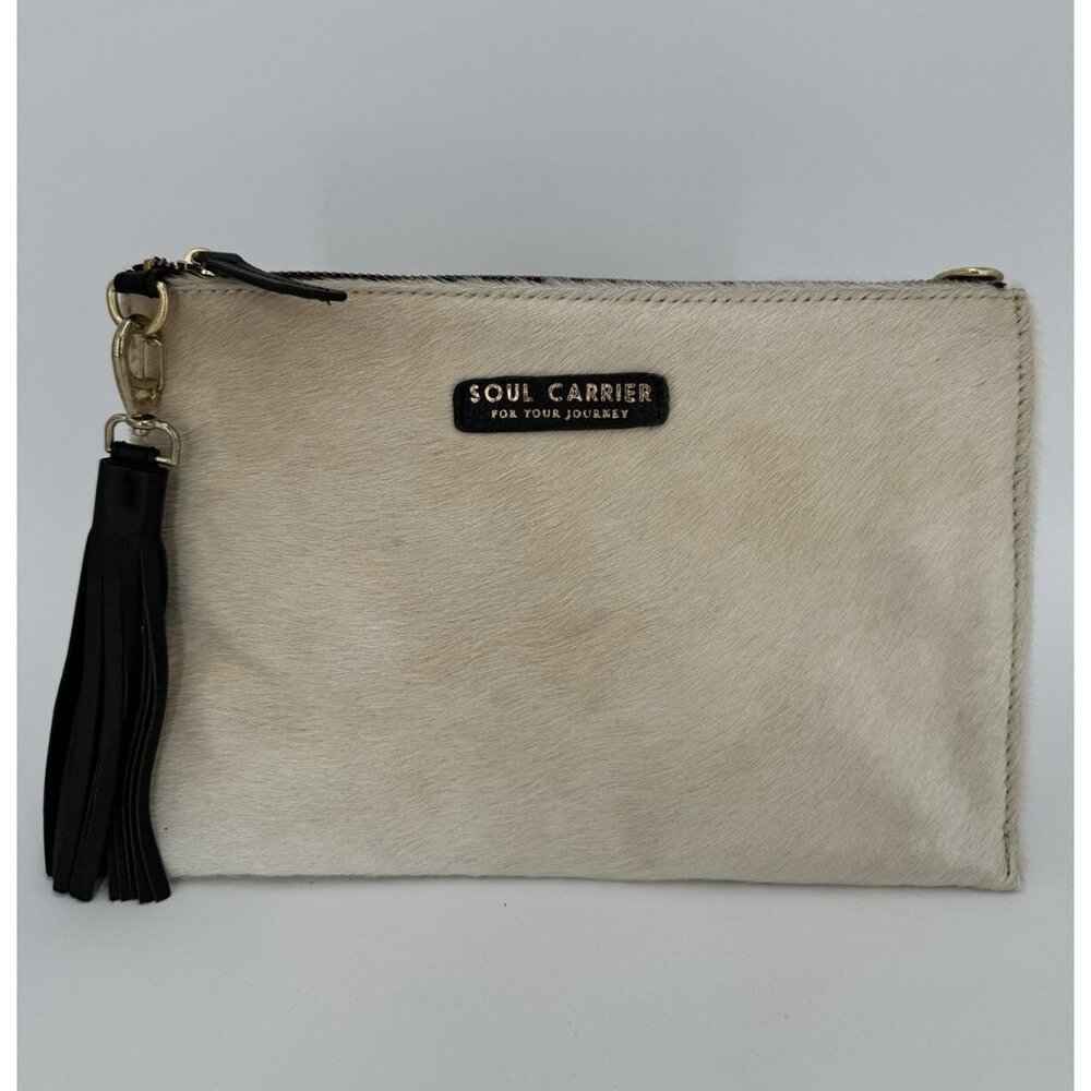 Soul Carrier Blonde Cowhide Clutch Zip Closure French Charolais Hair-on Leather